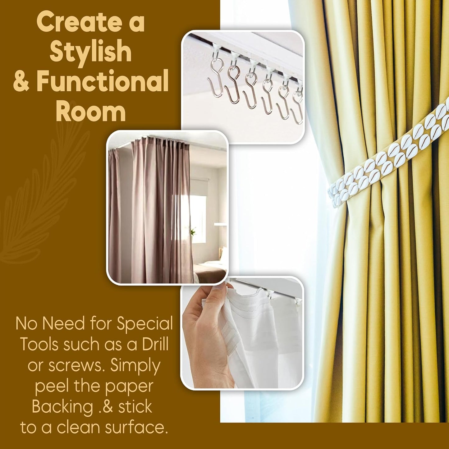 Adhesive Curtain Track Accessory Kit - Easy Install, No Drilling, Perfect for Room Dividers, Sliding Curtains, and RVs - Complete Set with Iron Hooks & Gliders (Accessories Kit)