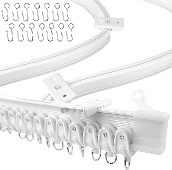 Flexible Bendable 32.8FT 10m Ceiling Curtain Track for Room Divider, Shower, Curved Slide Rail, White