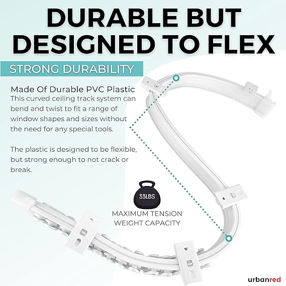 Flexible Bendable 32.8FT 10m Ceiling Curtain Track for Room Divider, Shower, Curved Slide Rail, White