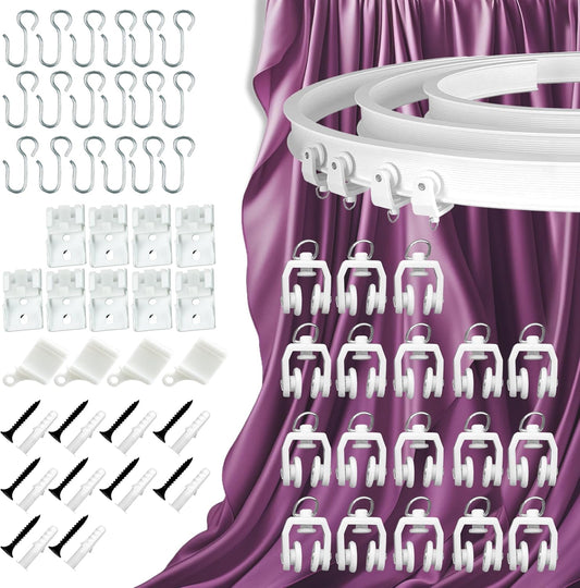 Flexible Ceiling Curtain Track - Room Divider, Curtain Rod, Wall Divider Curtain, Ceiling Mount, RV Rail, Shower Corner, Long Curved Hospital Privacy System (White, Accessory Kit)