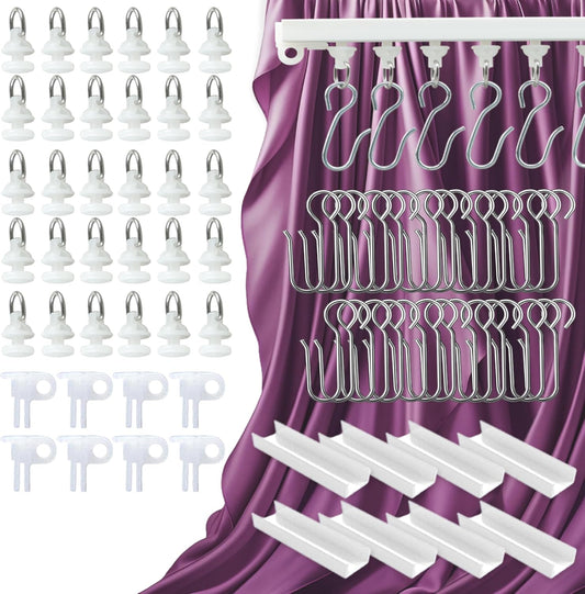 Adhesive Curtain Track Accessory Kit - Easy Install, No Drilling, Perfect for Room Dividers, Sliding Curtains, and RVs - Complete Set with Iron Hooks & Gliders (Accessories Kit)