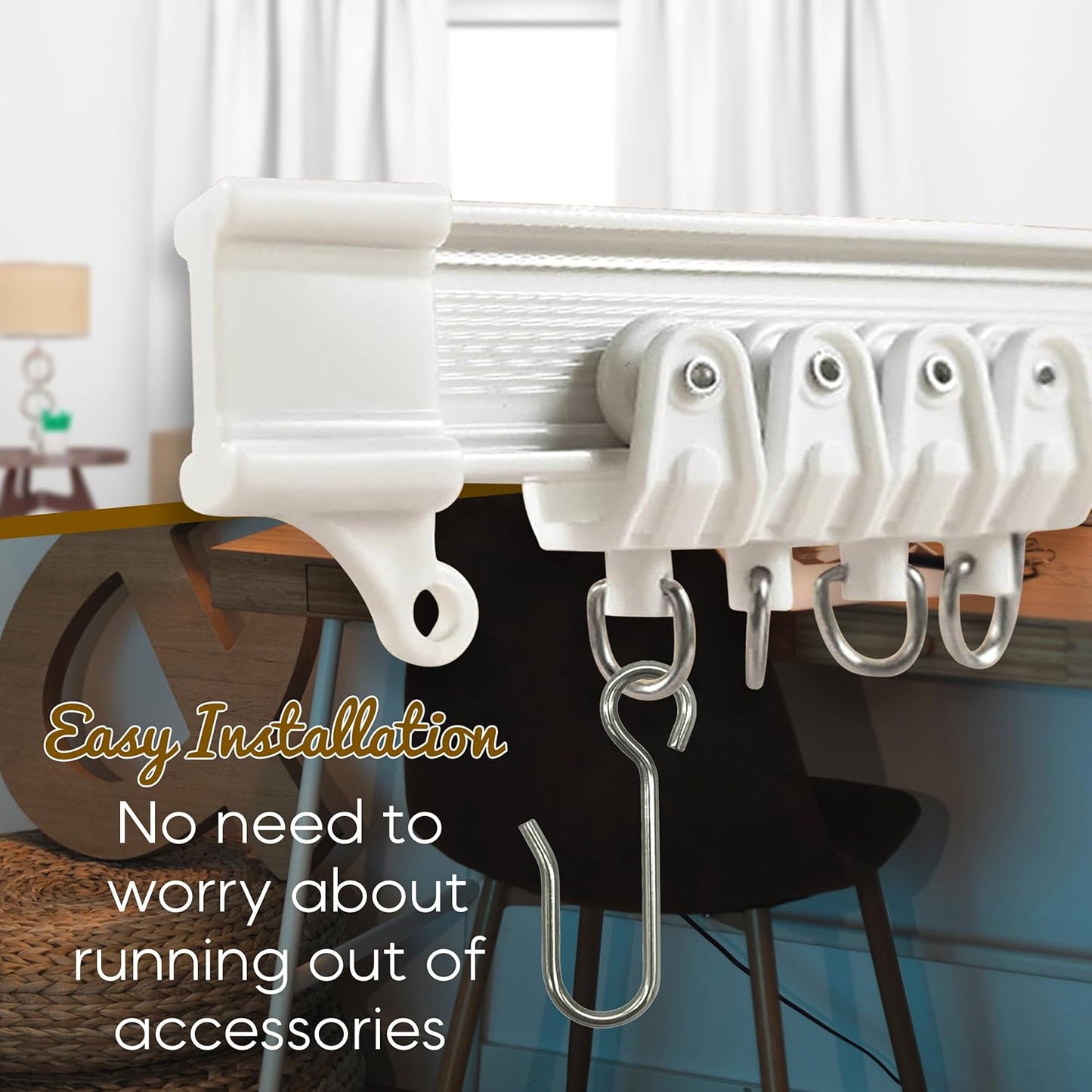 Flexible Ceiling Curtain Track - Room Divider, Curtain Rod, Wall Divider Curtain, Ceiling Mount, RV Rail, Shower Corner, Long Curved Hospital Privacy System (White, Accessory Kit)