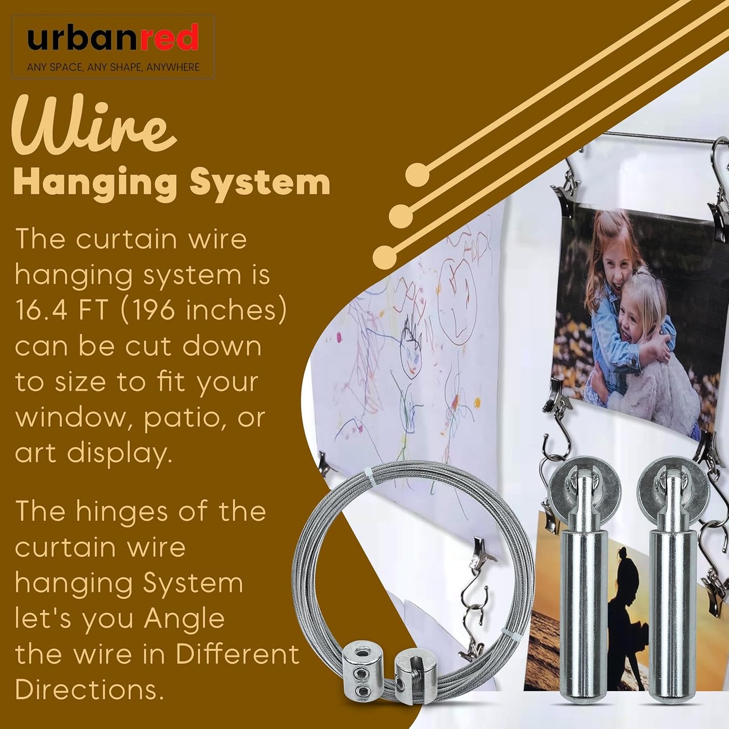 Adjustable Indoor Outdoor Wire Curtain Rod Room Divider Hanging System with 24 Clips Wire Hanging System, For Tapestry, Clothesline Clothes Hanger Kids Craft Art Decoration on Walls