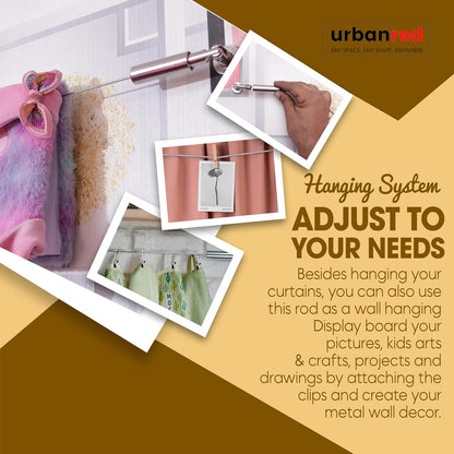 Adjustable Indoor Outdoor Wire Curtain Rod Room Divider Hanging System with 24 Clips Wire Hanging System, For Tapestry, Clothesline Clothes Hanger Kids Craft Art Decoration on Walls