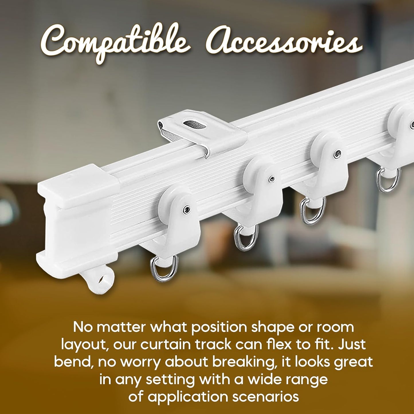 Flexible Ceiling Curtain Track - Room Divider, Curtain Rod, Wall Divider Curtain, Ceiling Mount, RV Rail, Shower Corner, Long Curved Hospital Privacy System (White, Accessory Kit)