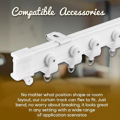 Flexible Ceiling Curtain Track - Room Divider, Curtain Rod, Wall Divider Curtain, Ceiling Mount, RV Rail, Shower Corner, Long Curved Hospital Privacy System (White, Accessory Kit)