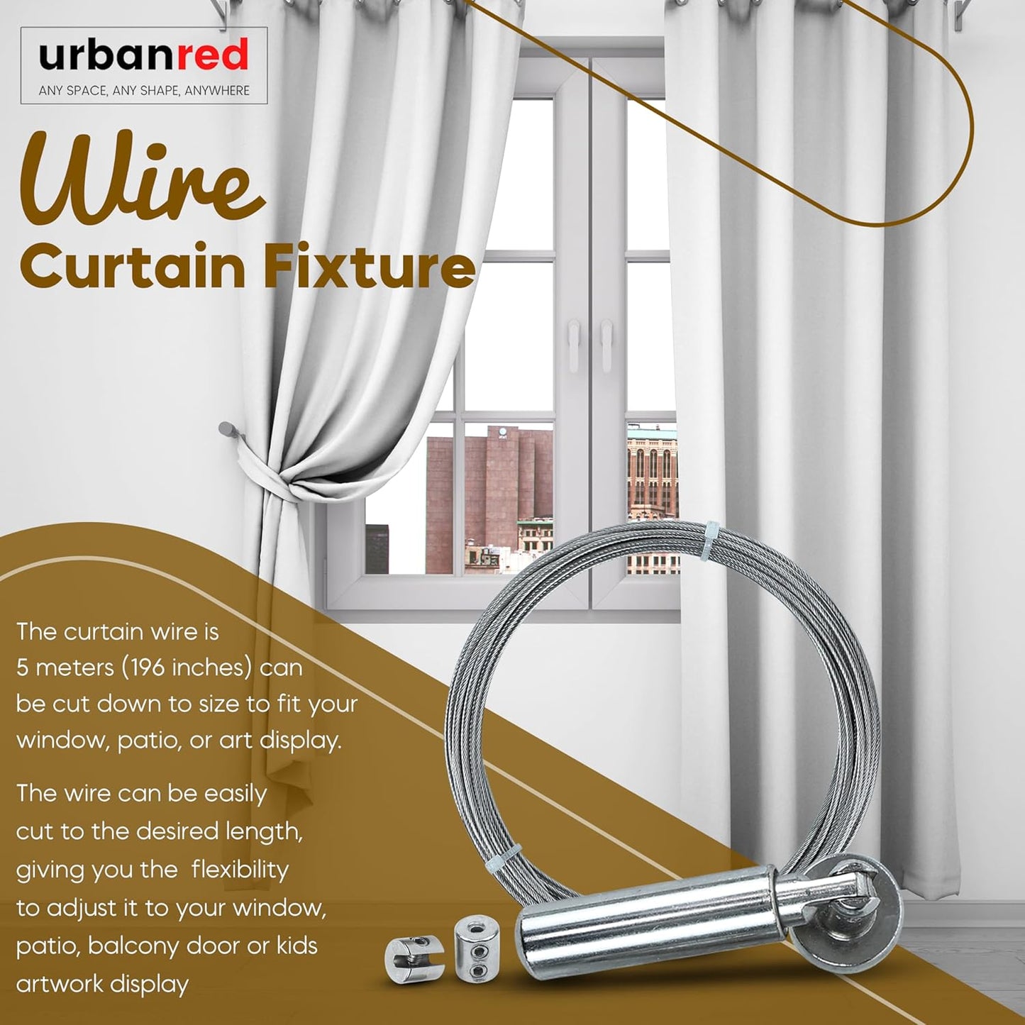 Adjustable Indoor Outdoor Wire Curtain Rod Room Divider Hanging System with 24 Clips Wire Hanging System, For Tapestry, Clothesline Clothes Hanger Kids Craft Art Decoration on Walls